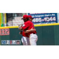 Hickory Crawdads react after a win